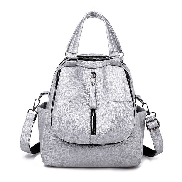 

leather backpack women small soft solid silver black ladies pu back pack casual simple city portable bagpack new