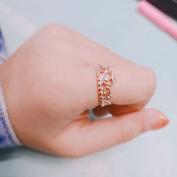 Großhandels-Prinzessin-Kronen-Ring für Pandora, 925er-Sterlingsilber, roségoldplattiert, mit CZ-Diamant, hochwertiger Damenring mit Originalverpackung