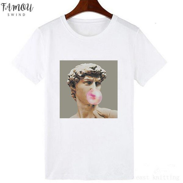 

new fashion david michelangelo printed t shirt statue bubble gum chewing gum print fun harajuku t shirt, White