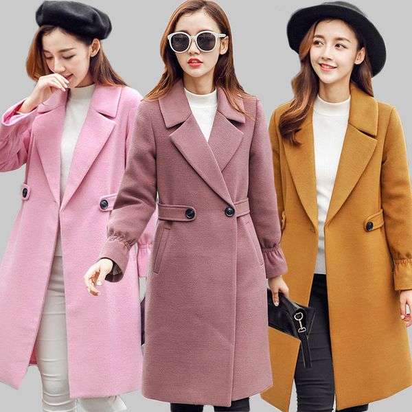 

women winter warm trench parka long slim coat outwear long lapel jacket new, Black