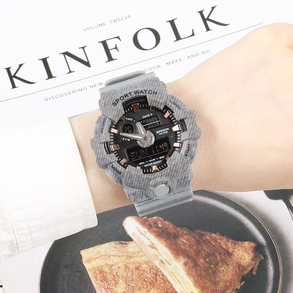 

2019 style sport watch men alarm clock waterproof week display fashion men's watches climbing hiking digital watch masculino, Slivery;brown