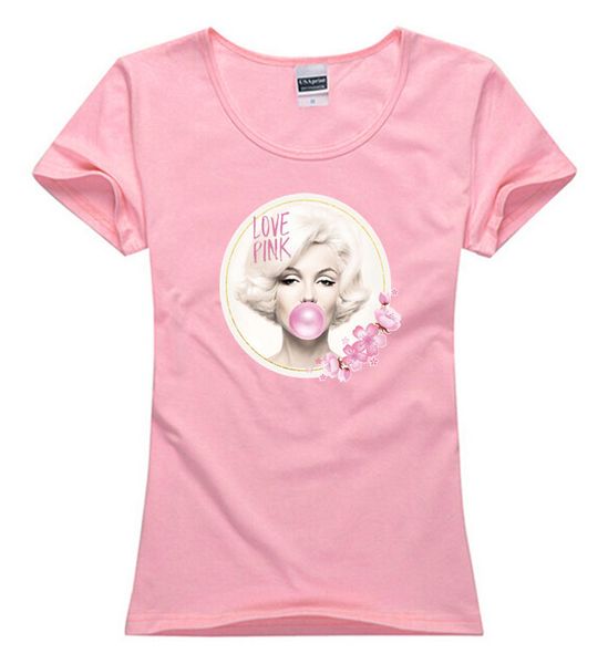 

cotton lovely nice monroe pink fashion hip-hop women lady girl wasit slim tee camiseta t-shirt t shirt tee gift, White