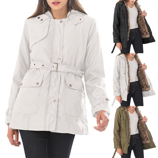 

women winter button pockets zipper hooded midi coat loose comfortable thicken quilted jacket, Black