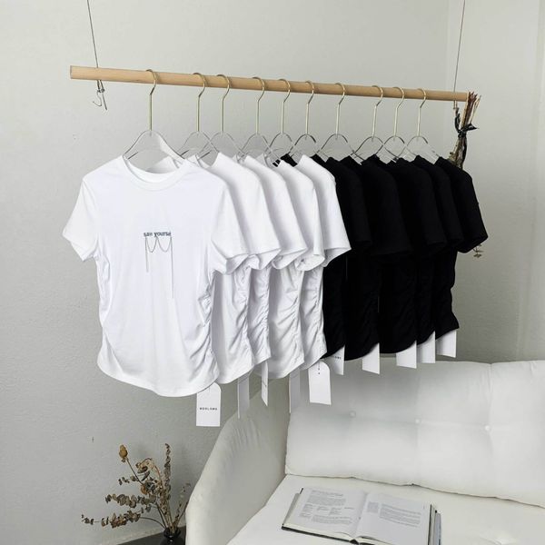 

short-sleeved t-shirt women's fashionable and super-fire simple and versatile design sense chain slim t-shirt small machine top, White