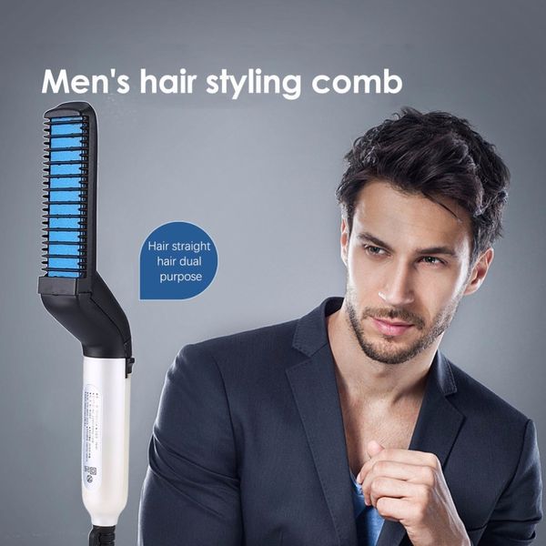 

hair comb quick beard straightener curling multifunctional curler show cap men beauty hair comb brush straighter styling tool, Silver