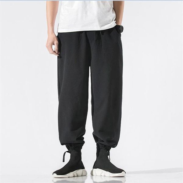 

new men's summer casual hip hop pants cotton linen trousers white black gray elastic waist straight pants plus size m- 6xl 7xl