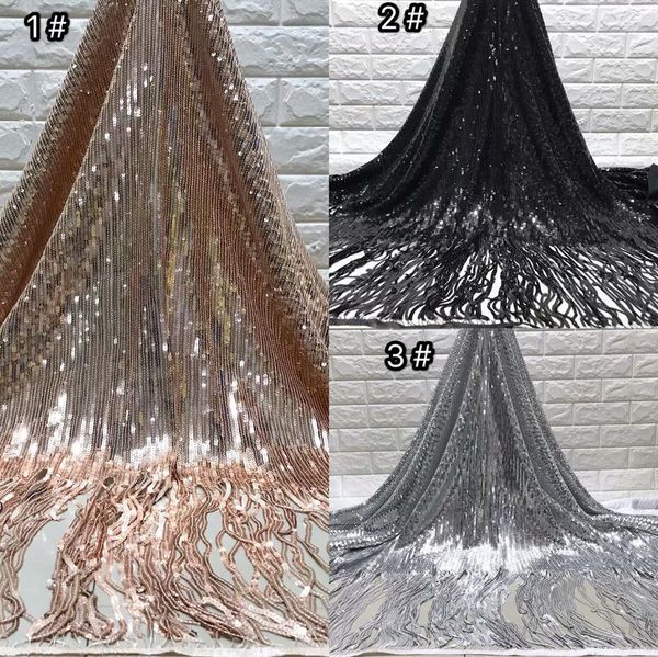 

sequin lace fabric nigerian lace fabrics glitter african fabric robe dentelle femme tassel for evening dress 5yard/setaj, Black;white