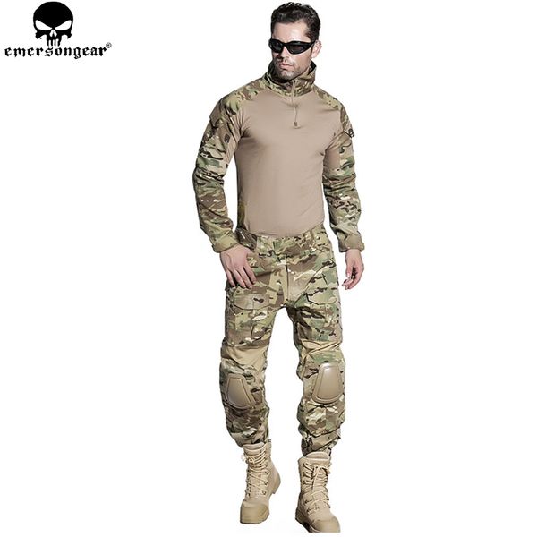 

emersongear training clothing combat shirt pants with elbow knee pads multicam camouflage suit hunting uniform em2725, Camo