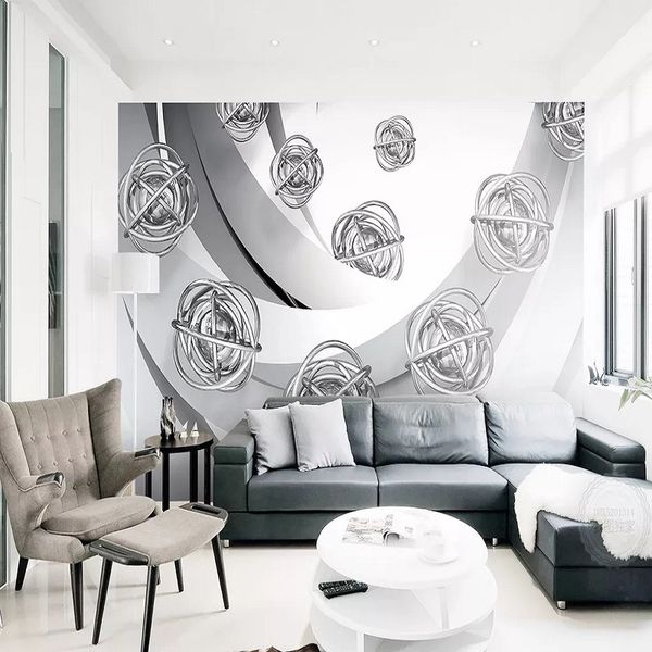 

custom large mural 3d wallpaper modern creative 3d space abstract metal sphere living room tv back wall decor deep 5d embossed