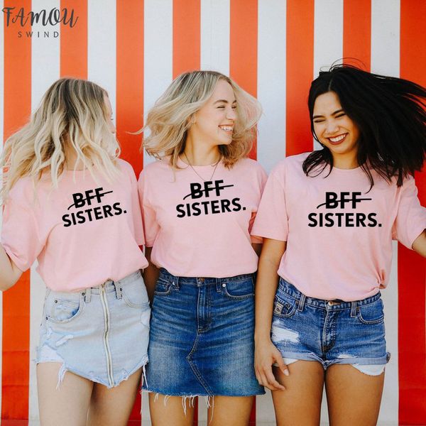 

1pcs bff sisters letters printing casual tee solid color friends matching t shirt girls fashion tumblr sister tee, White