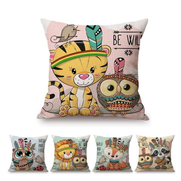 

woodland animals cartoon baby nursery art pillow case cute forest animal lion raccoon owl kids room decoration cushion cover