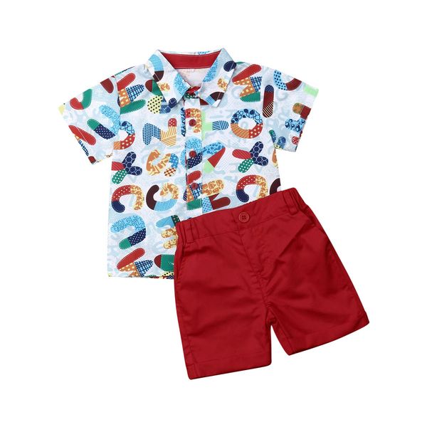 

2019 baby summer clothing infant boys baby kid castle print short sleeve t shirt shorts pants outfits santa clothes 1-6t, White
