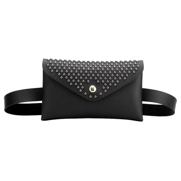 

punk solid color rivet shoulder waist bags flap fanny belt packs women pu leather crossbody casual messenger chest bags