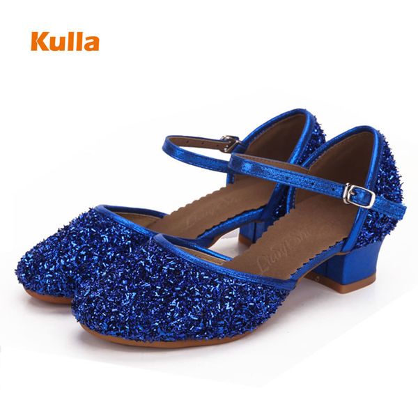

kids latin ballroom dance shoes low heels children girls tango/salsa dancing shoes blue/rose/gold/silver child summer sandals