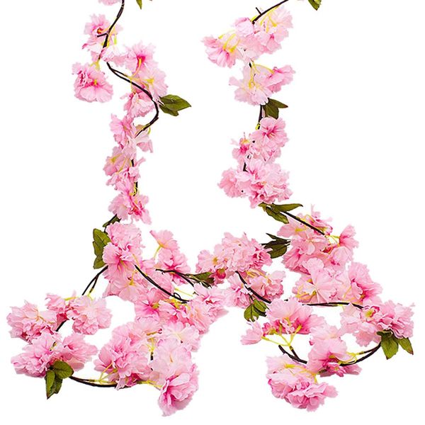 

2 pack artificial cherry blossom garland,hanging vine fake flowers silk garland,home wedding party decor,pink