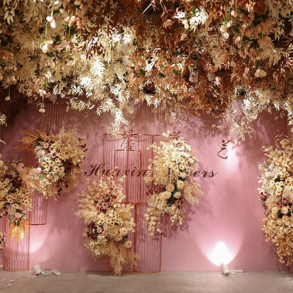 

champagne wedding artificial flower party decoration fake flower wedding scenery road leading