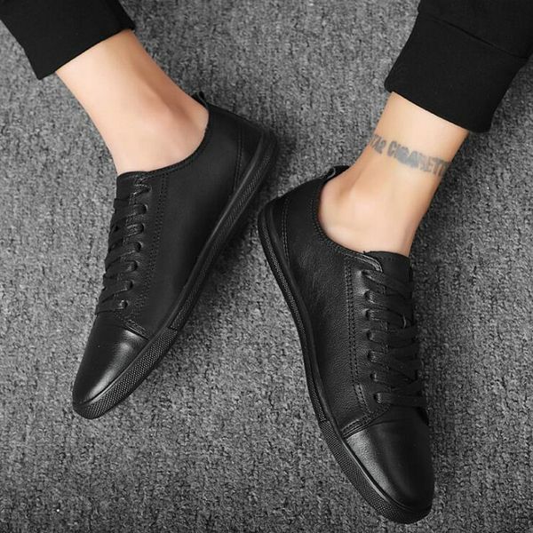 

new fashion italian men soft white flats waterproof outdoor footwear sneaker shoes men genuine leather shoes a54-69, Black