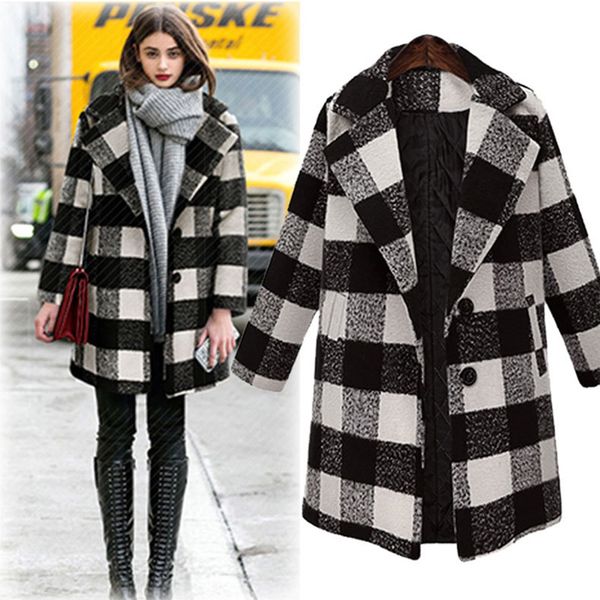 

new thin wool blend coat women long sleeve turn-down collar outwear jacket casual autumn winter elegant overcoat z2657, Black
