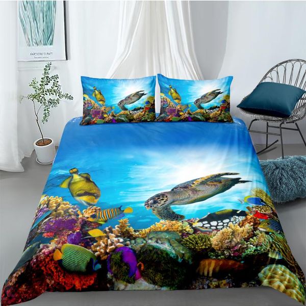 

3d duvet cover sets blue sea animal quilt covers comforter case set bedding set king  full double single size bed linen