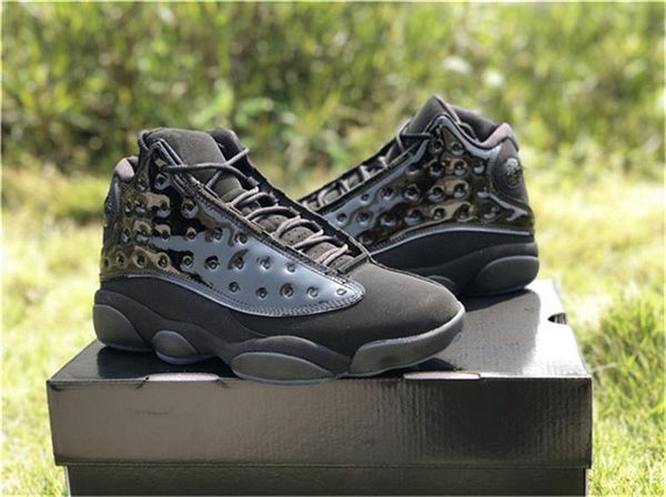 

2020 release 13 cap and gown black suede mens basketball shoes blackout real carbon fiber 414571-012 athletic sneakers size 40-47