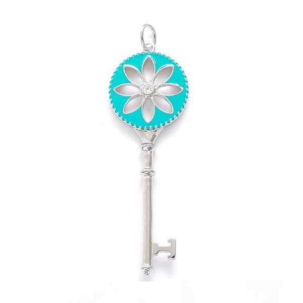 

luxury stylist s925 sweater chain necklace 100% 925 silver necklaces platinum blue enamel key pendant necklace