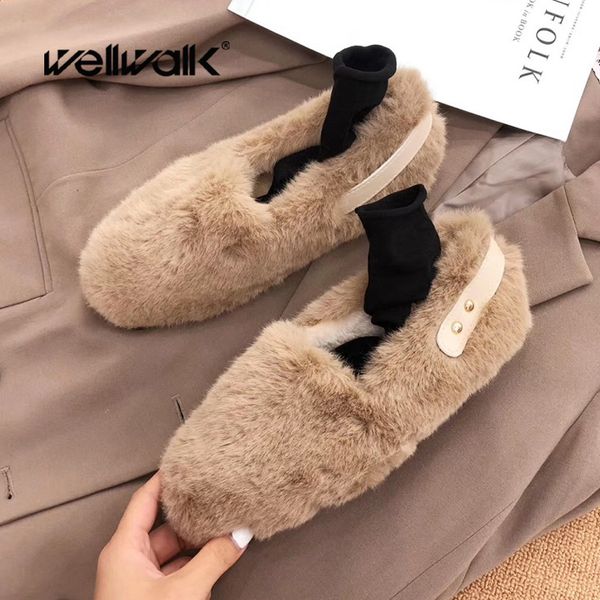 

real fur loafers women home shoes plush lining moccasins female winter furry ballerinas woman house comfort ballet flats 2019, Black