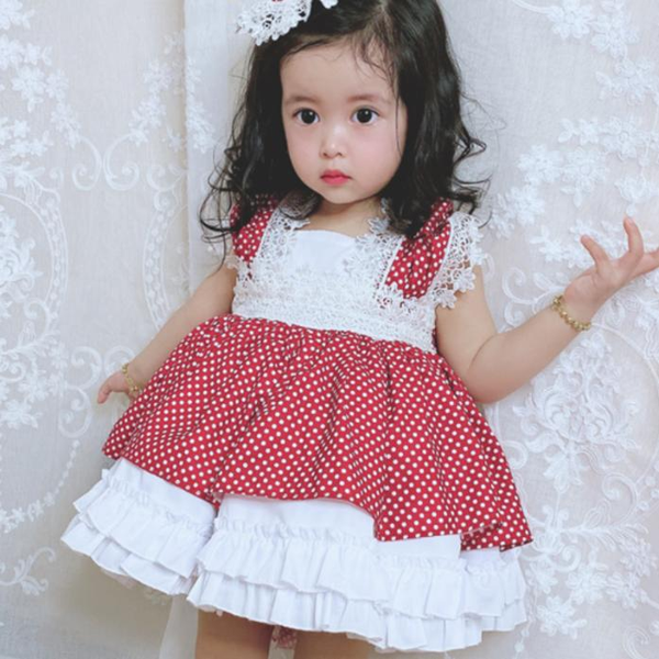 

girl's dresses summer lolita spanish princess bow ball gown dress red polka dot lace stitching vintage birthday party, Red;yellow