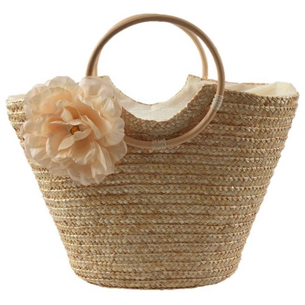 

women's straw handbag flower woven summer beach messenger tote bag basket shopper purse