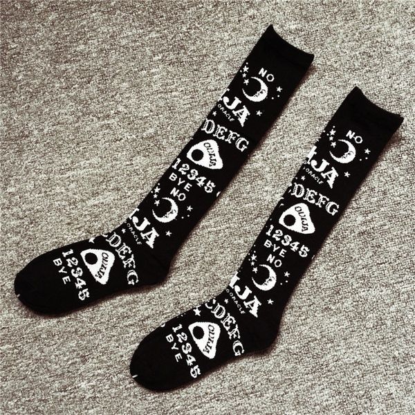 

thigh high long socks fall for women ladies black color over the knee fashion letter pattern graphic funny gothic straight socks, Black;white