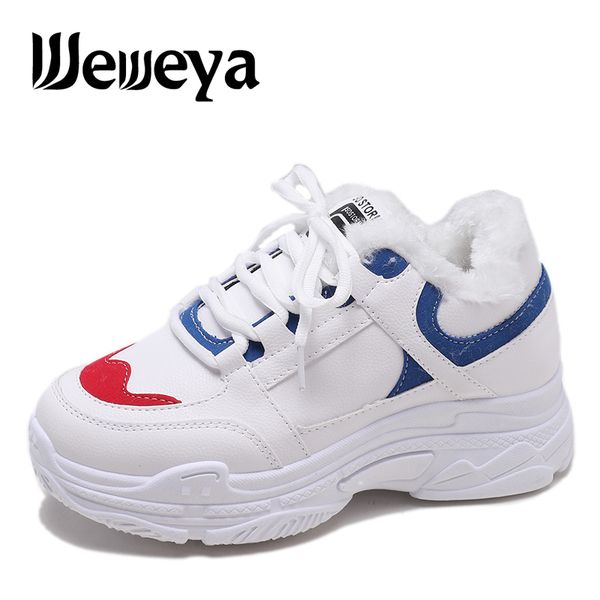 

weweya thick bottom sneakers women athletic sport shoes with fur red running shoes plush warm winter height increasing trainers