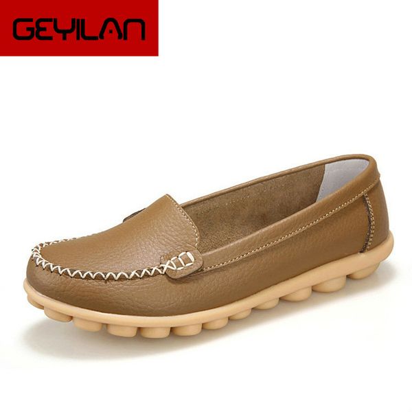 

35-44 genuine leather female casual peas shoes sneakers lightweight loafers solid soft bottom slip on flats single mum shoes, Black