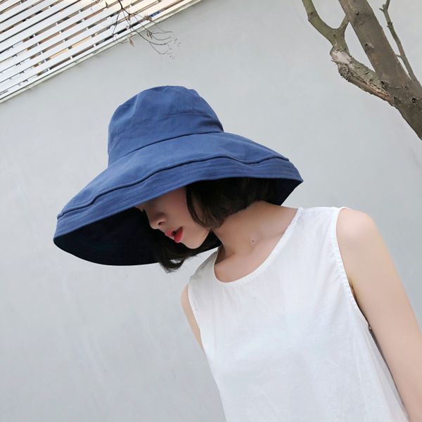 

summer fisherman hat fishing bucket hat women outdoor sun shading hats large brim foldable plus size sun hats solid big head new, Blue;gray