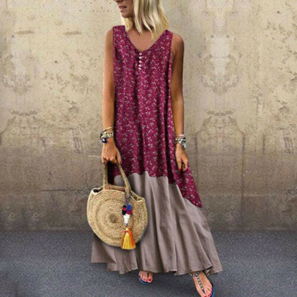 

women vintage long dress patchwork casual loose boho long plus size retro maxi dresses woman party night vestidos verano 2019, Black;gray