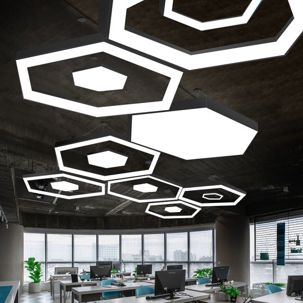Modern Hexagonal Art Geometry Led Pendant Light Black Aluminum Led Pendant Lamp For Office Home Shopping Lighting Home Ceiling Hanging Lights From