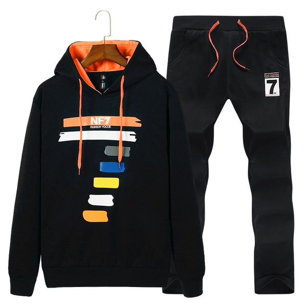 

men's sportswear sets 2020 autumn winter hooded printing male casual tracksuit men clothing 2 piece sweatshirt + sweatpants set, Gray