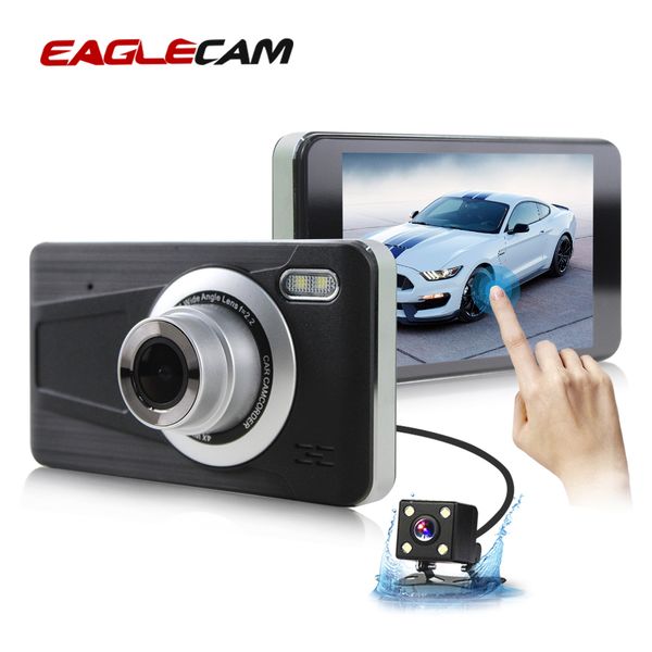 

car dvr dash cam dual lens full hd 1080p 4" touch screen ips with backup rear camera registrator night vision video recorder