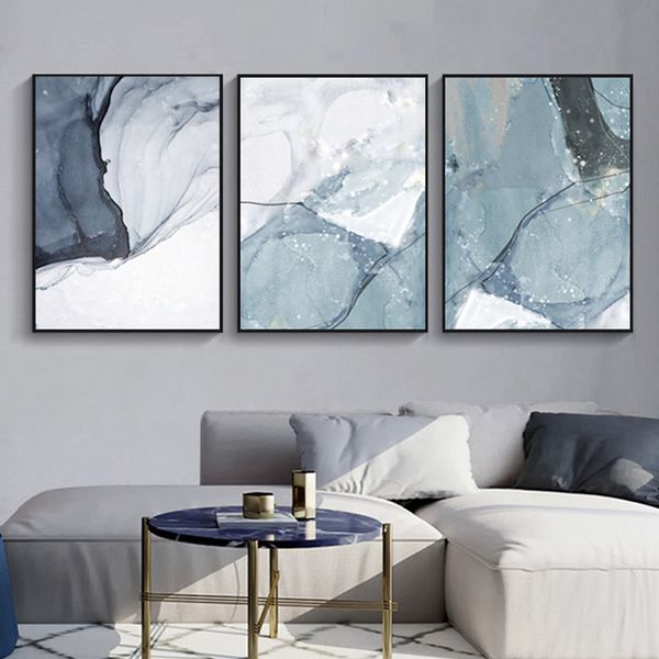 

abstract marble canvas print paintings light blue poster nordic wall art pictures on canvas living room office home decor
