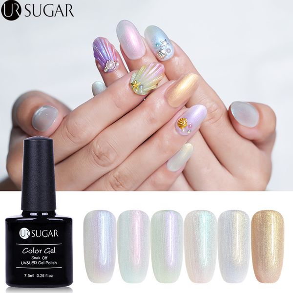 

ur sugar pearl gel nail polish pearl shell uv gel varnish chameleon shimmer lacquer 7.5ml soak off nail art uv polish, Red;pink