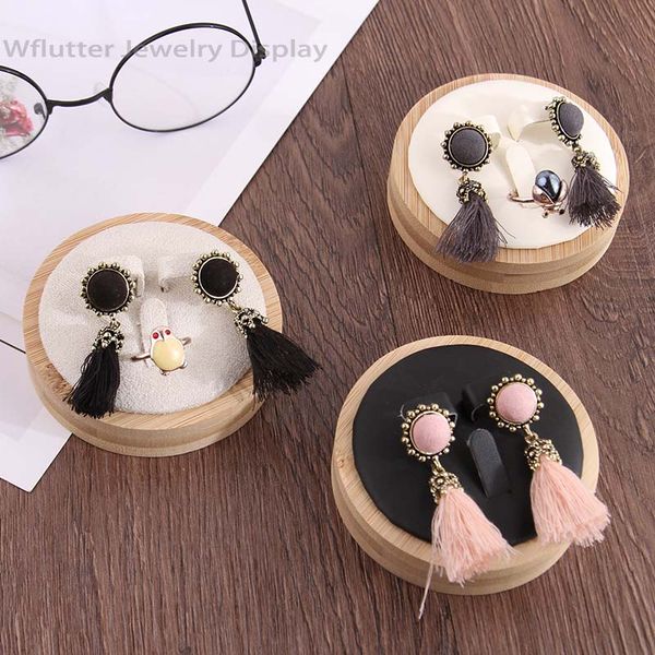 

round ring tray jewelry holder earring organizer ring display racks earring plate stand showcase wooden props 2 pcs, Black