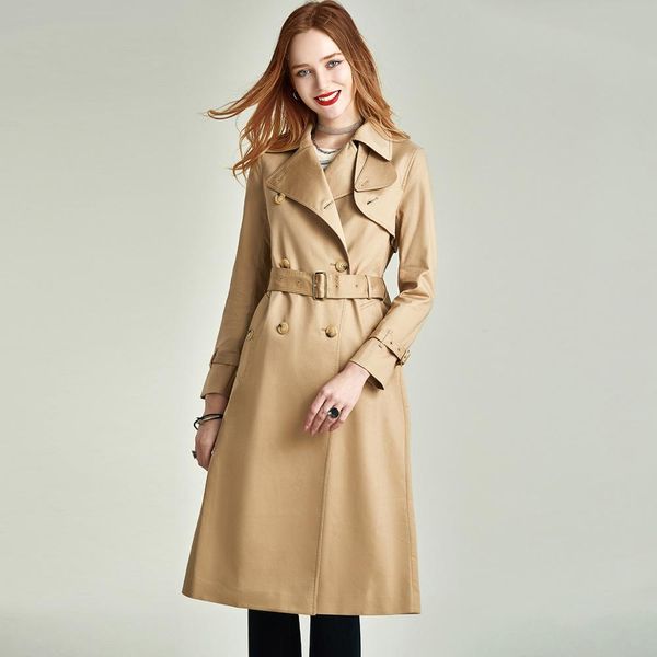

havva 2020 spring and autumn new khaki trench coat women's mid-length knee-length british style female long coat f5023, Tan;black