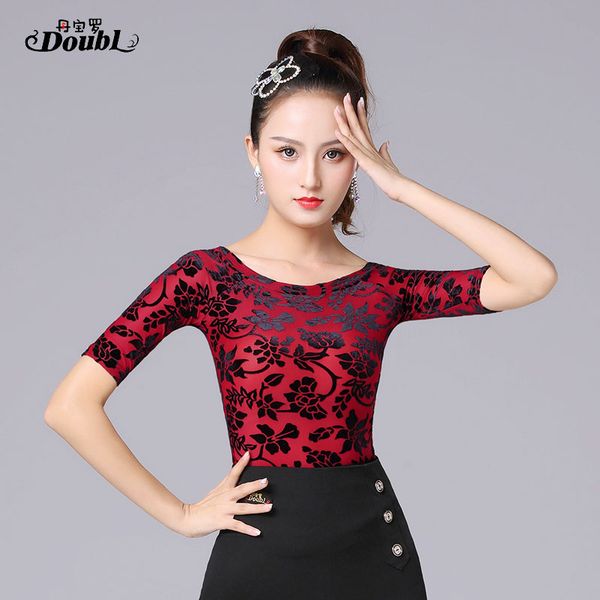 

new latin dance clothes women latin salsa rumba chacha dance performance practice costume, Black;red
