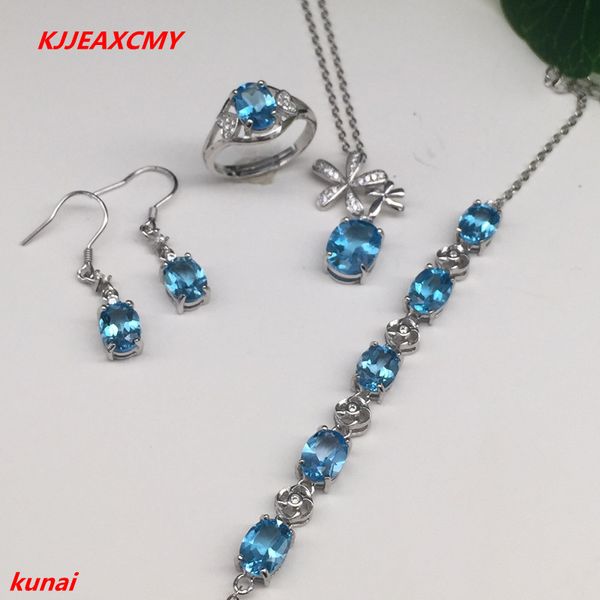 

kjjeaxcmy boutique jewels caibao jewellery 925 silver inlaid with natural blue z pendant ring earrings bracelet 4 pieces, Black