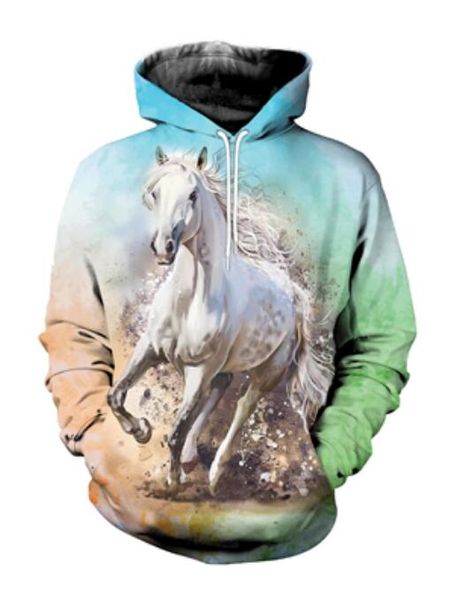 

wholesale-new fashion cool sweatshirt hoodies 3d print mens womens casual white horse style streetwear clothes k0237, Black