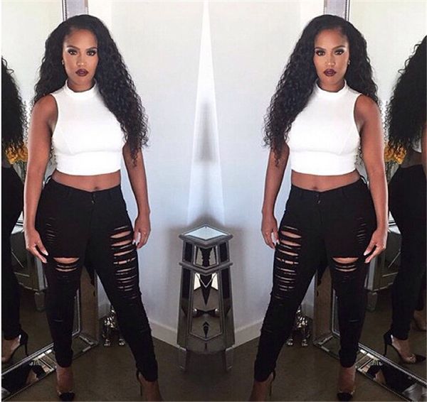 

fashion trend slim women jeans holes stretch solid color skinny ladies jeans colorful fashion women pencil pants, Blue