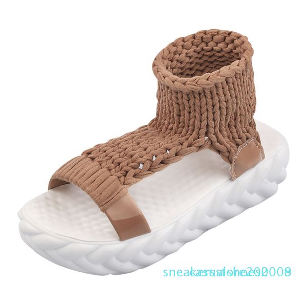 

comfortable casual wool women's summer sandals 2018 new arrival knit platform shoes candy color wedge sandalias c09 s08, Black
