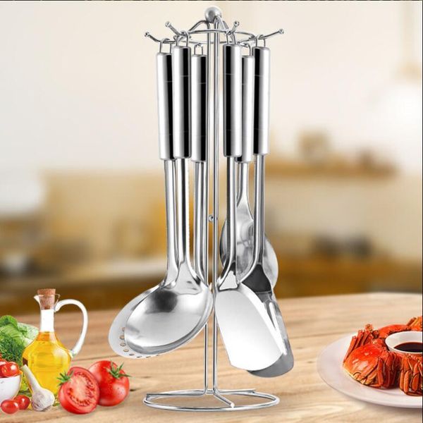 

kitchenware stainless steel set 7pcs/set kitchenware with cooking spoon shovel pot soup sliver kitchenware set kitchen tools lxl737q