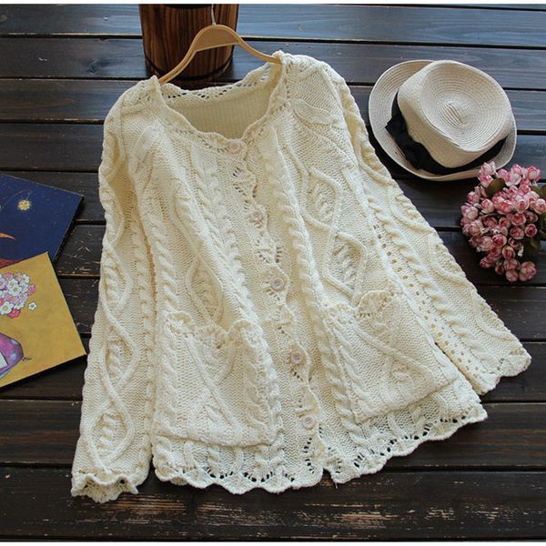 

2020 mori girl style sweet vintage cardigan spring autumn women solid sweater knitted cotton twist fashion casual white sweaters