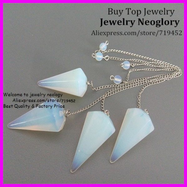 

10pcs opal opaline pendulum crystal quartz pendant with chain powerful healing point chakra reiki pendant pendulum for dowsing, Silver