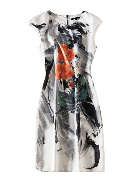 

ink painting print women sheath dress round neck sleeveless casual dresses 06k1912, Black;gray