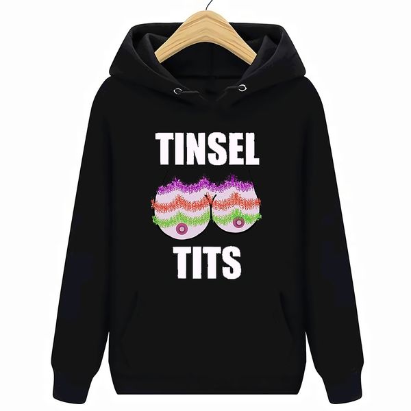 

tinsel tits-boobs hoodies rude christmas gift ugly funny secret santa hoodies sweatshirts s-xxxl, Black